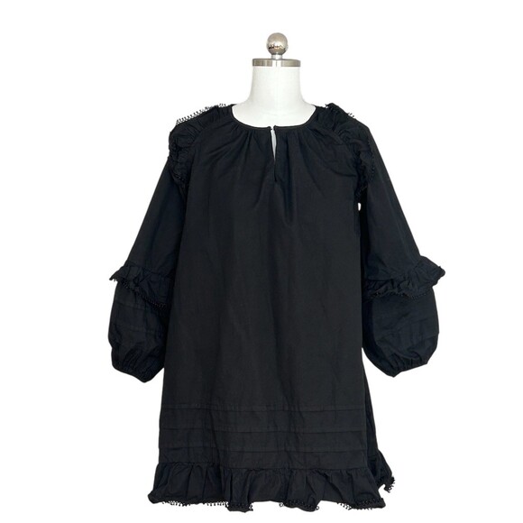 TCEC Dress Womens Size S Black Shift Swing Short Balloon Sleeve Ruffle - Picture 7 of 7